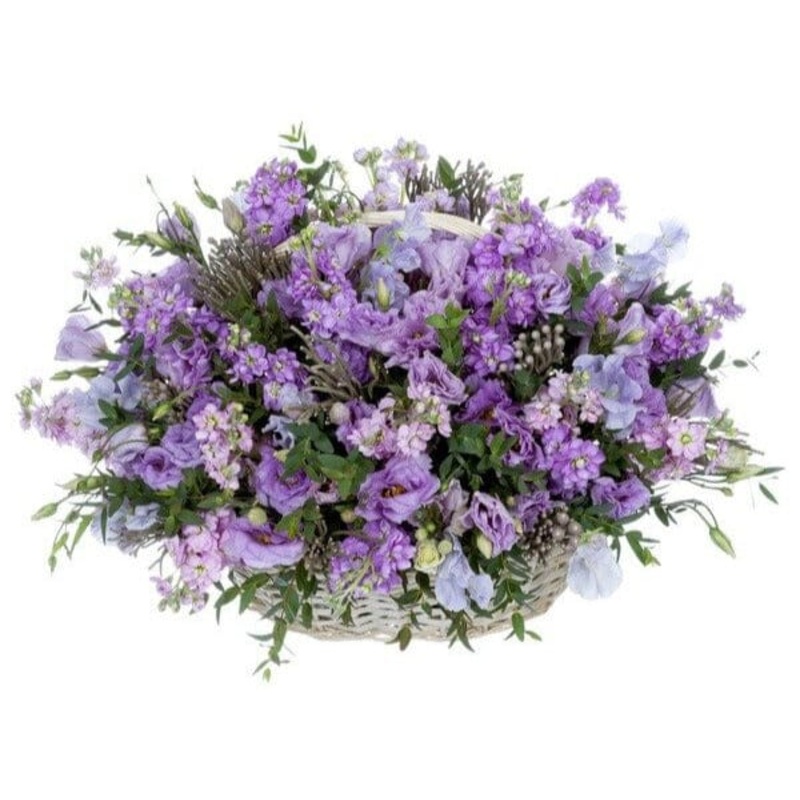 Scented Basket of Stock with Lisianthus and Sweet Pea