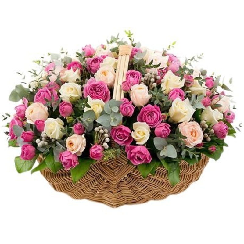 Splendit Basket of Peach and Cerise Roses