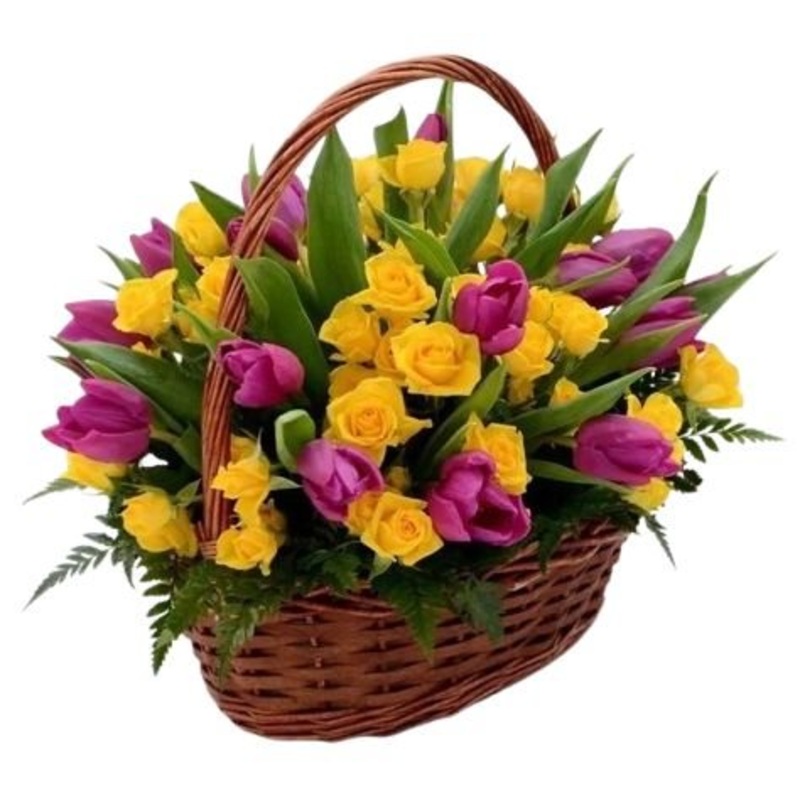 Tulips with Spray Roses Basket