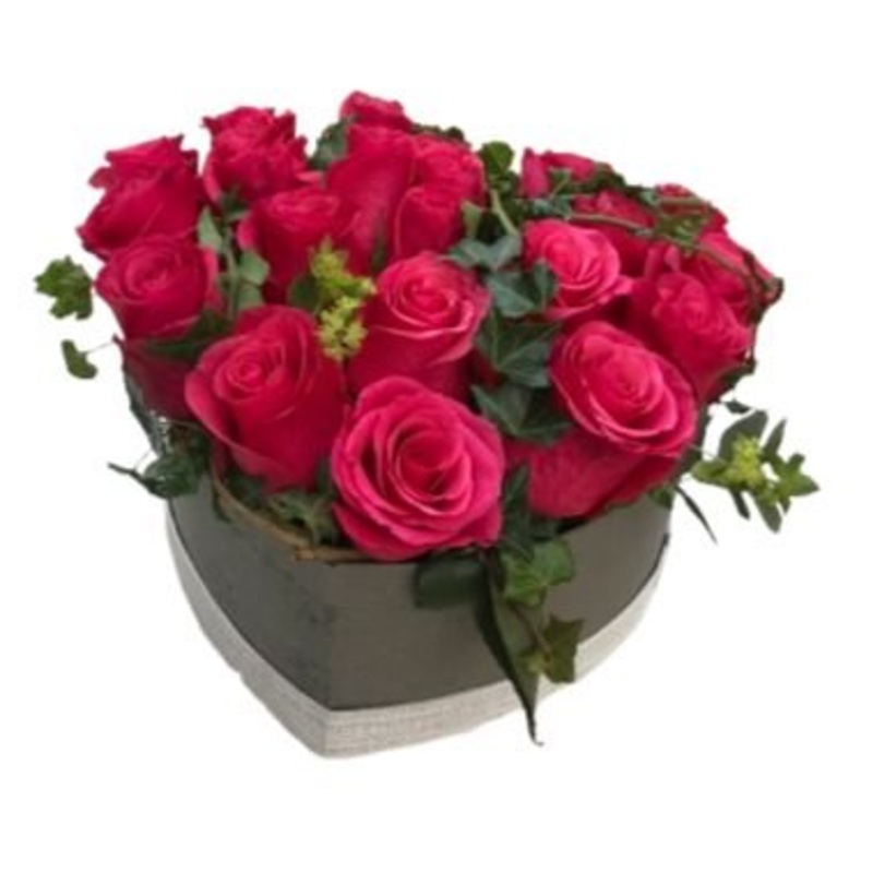 Beautiful Box of Cerise Roses with Greenery