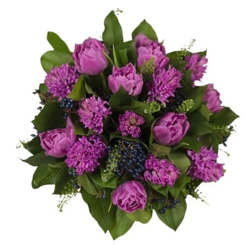 Beauty of Deep Pink Double Tulips with Hyacinth Bouquet