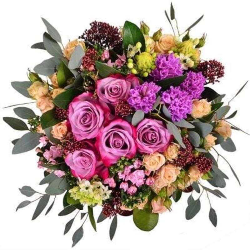 Bright Bouquet of Hyacinth and Cerise Roses