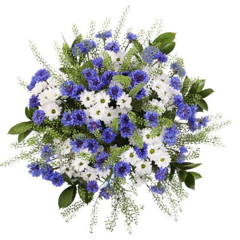 Cornflowers and White Santini Chrysanthemum Bouquet