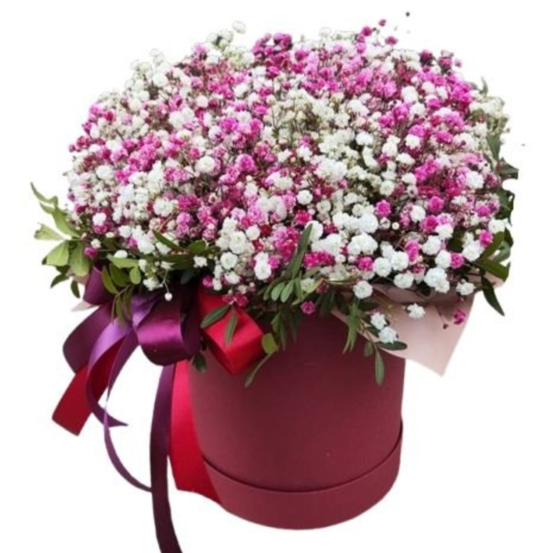 Lovely Box of Pink and White Gypsophila with Greenery