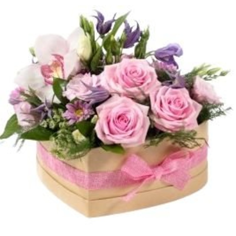 Lovely Box of Pink Flowers with Purple Accent