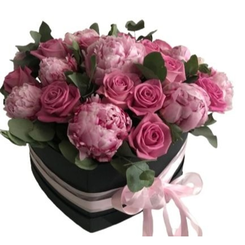 Luxury Box of Roses and Pink Peonies