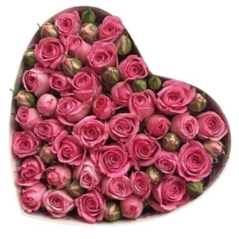 Spray Roses Lovely Heart Box-Extra Small (10 stems) & Small (15 stems) & Regular (20 stems) & Large (25 stems) & Extra Large (35 stems) & Luxury (45 stems) & Glamour (60 stems) & Exclusive Glamour (80 stems) & Premium (100 stems)-Pink Spray Roses & Cerise