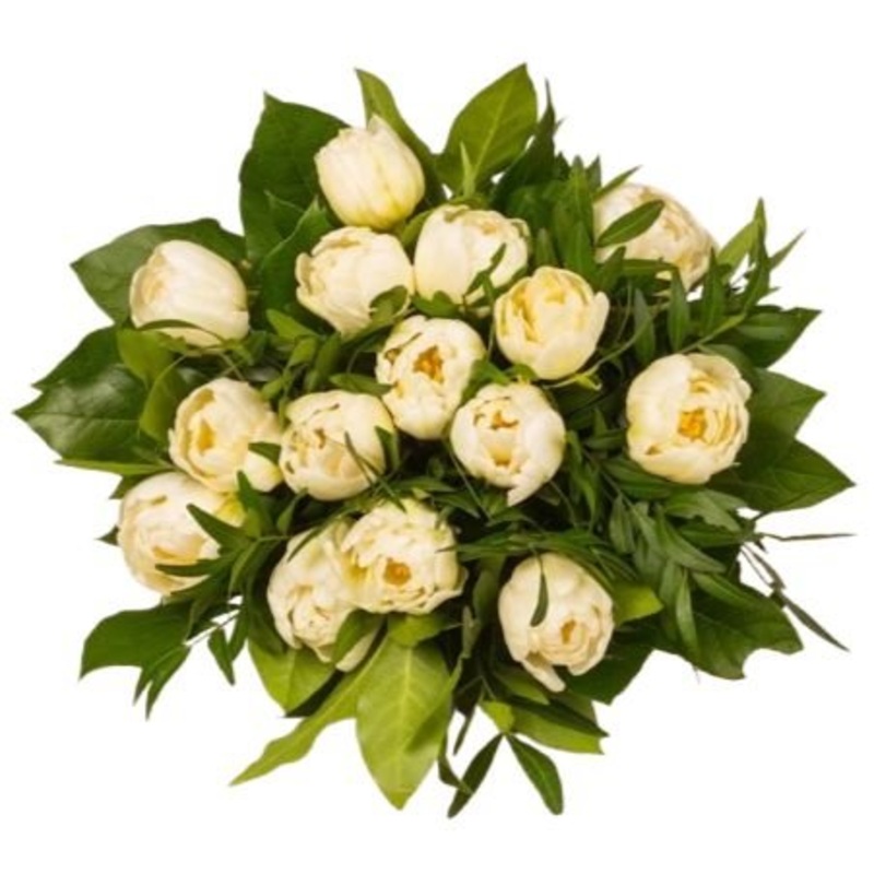 White Double Tulips with Greenery Bouquet