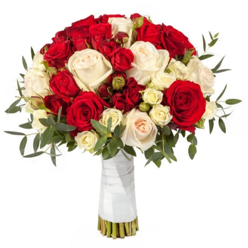 Bridal Bouquet of Red and Ivory Roses