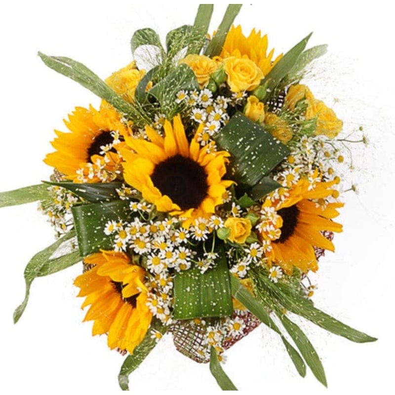 Charm Bouquet of Sunflowers with Daisy Tanacetum