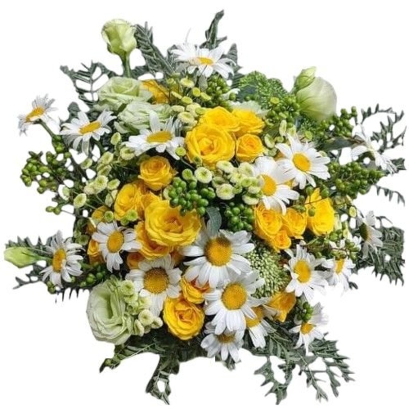 Daisies Leucanthemum and Yellow Spray Roses Bouquet