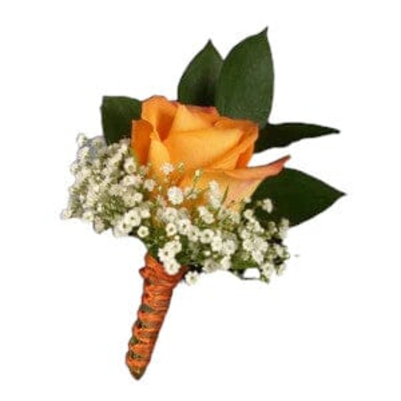 Orange Rose with Gypsophila Buttonhole