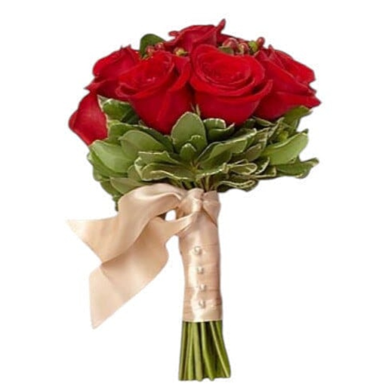Red Roses with Hypericum Bridal Bouquet