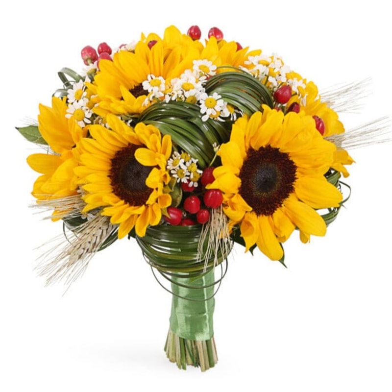 Sunflowers with Daisy Tanacetum Bridal Bouquet