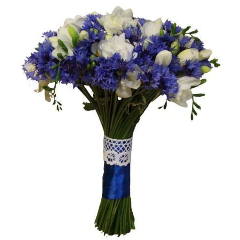 White Freesia and Cornflowers Bridal Bouquet