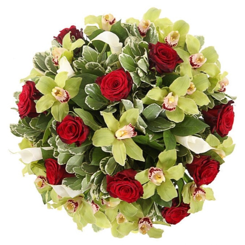 Bouquet of Roses and Cymbidium Orchids with Calla Lily