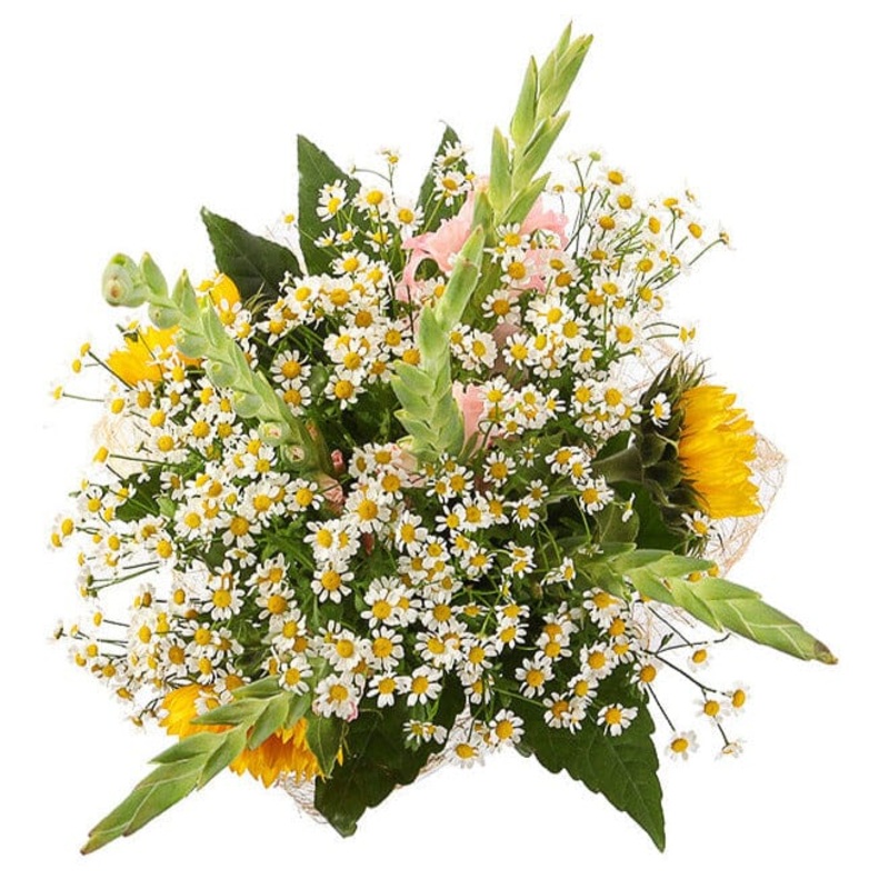 Bouquet of Sunflowers with Daisy Tanacetum and Gladioli