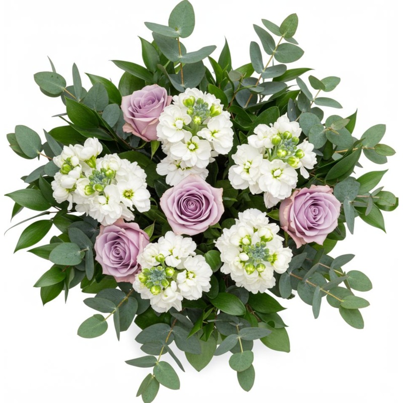 Bouquet of White Stocks and Lavender Roses