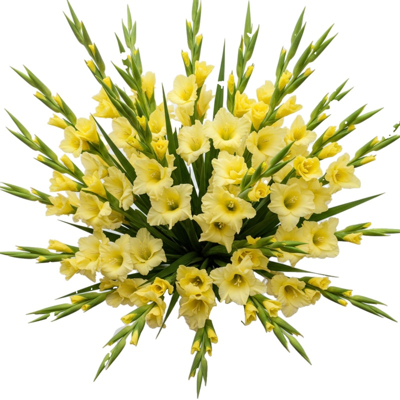 Bouquet  of Yellow Gladiolus-Small (10 stems) & Regular (15 stems) & Medium (20 stems) & Large (25 stems) & Extra Large (30 stems) & Luxury (40 stems) & Glamour (50 stems) & Exclusive Glamour (60 stems) & Premium (70 stems) & Premium Extra (80 stems) & De