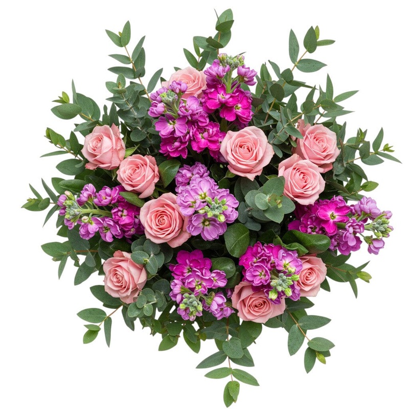Pink Roses and Stocks Bouquet with Greenery