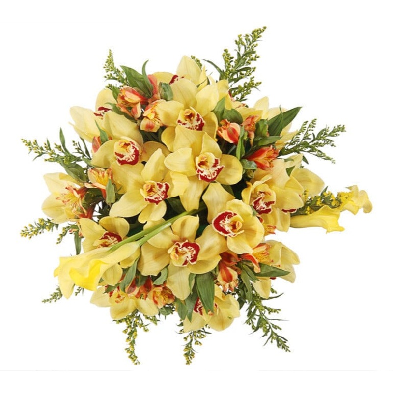 Sunny Bouquet Cymbidium Orchids and Orange Alstromeria