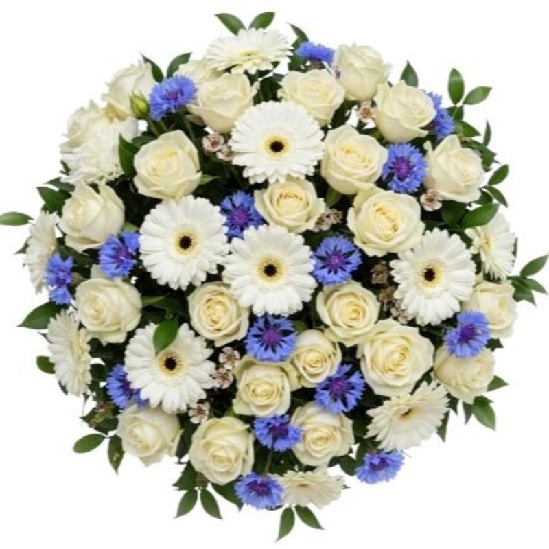 Amazing White Bouquet with Blue Cornflowers