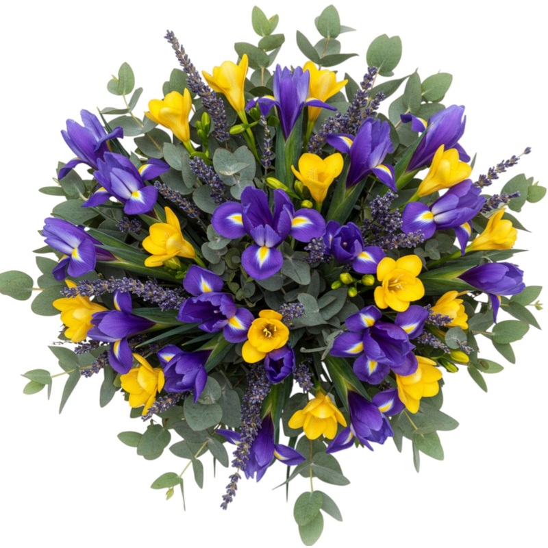 Blue Iris and Freesias Bouquet with Lavender
