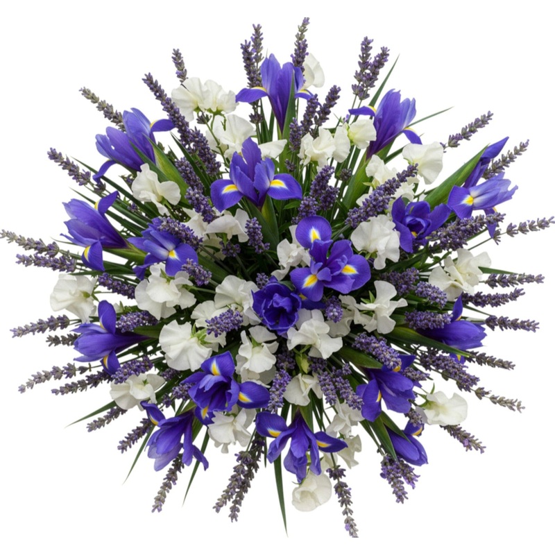 Blue Iris and Sweet Pea with Lavender Bouquet