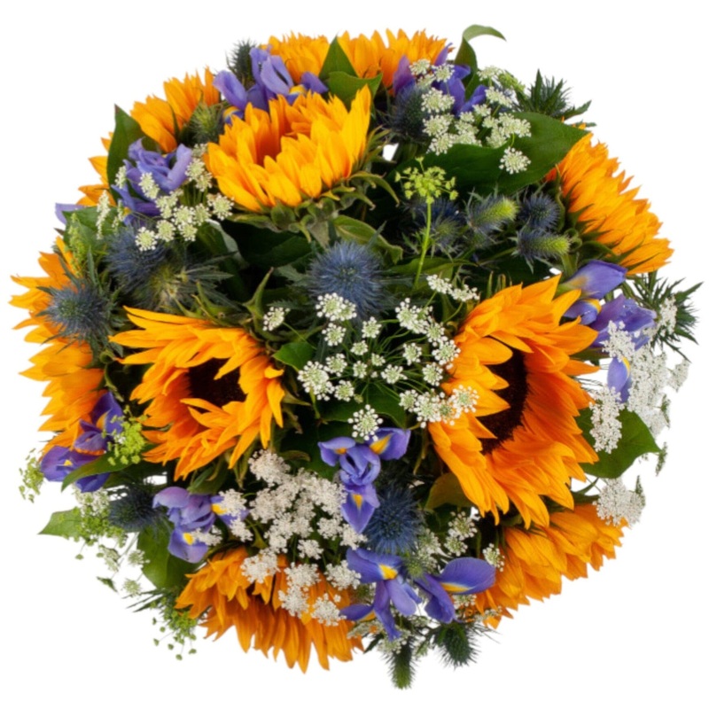Blue Iris with Sunflowers Bouquet