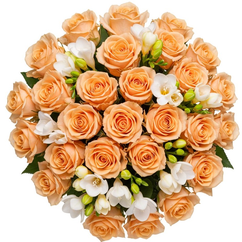 Bouquet of Roses and White Freesias