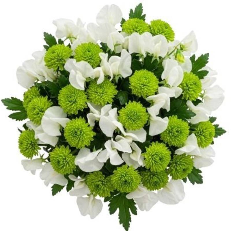 Bouquet of Sweet Pea and Green Santini Chrysanthemum