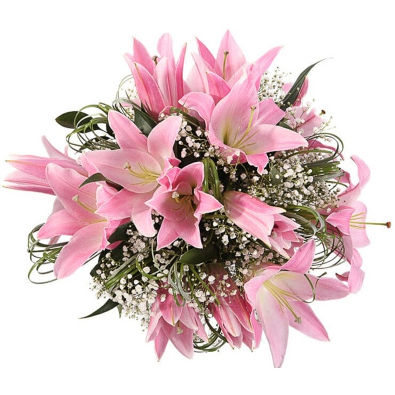 Charming Bouquet of Pink Lily with Gypsophila
