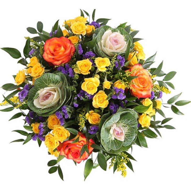 Charming Bouquet of Spray Roses and Brassica