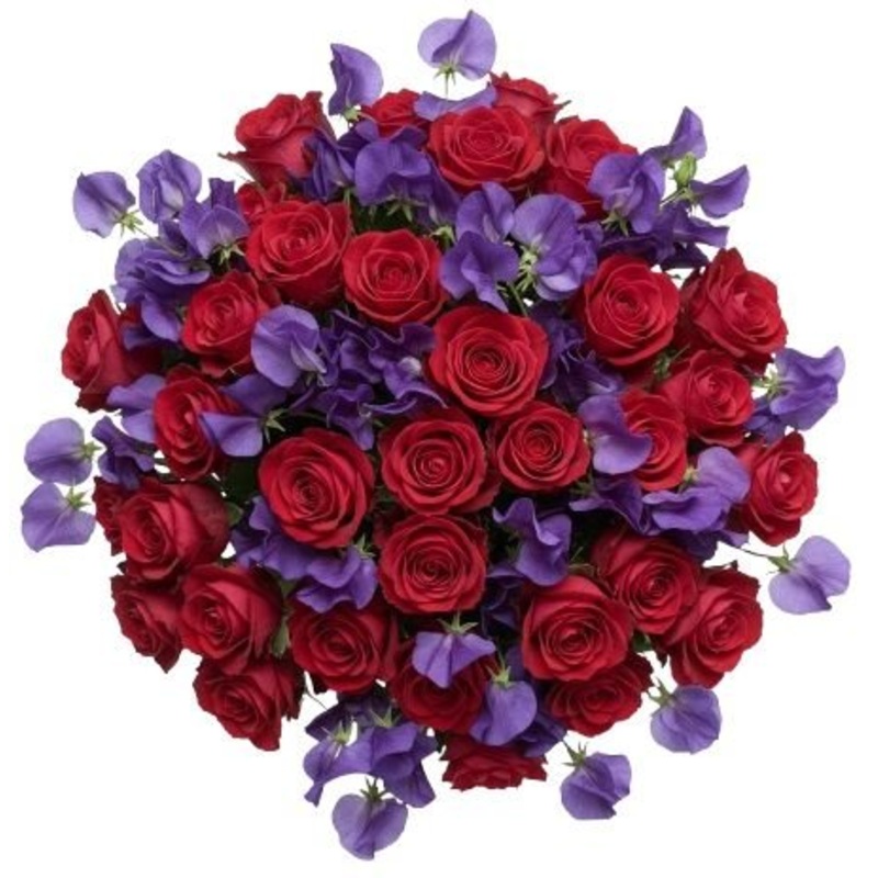 Charming Red Roses with Sweet Peas Bouquet