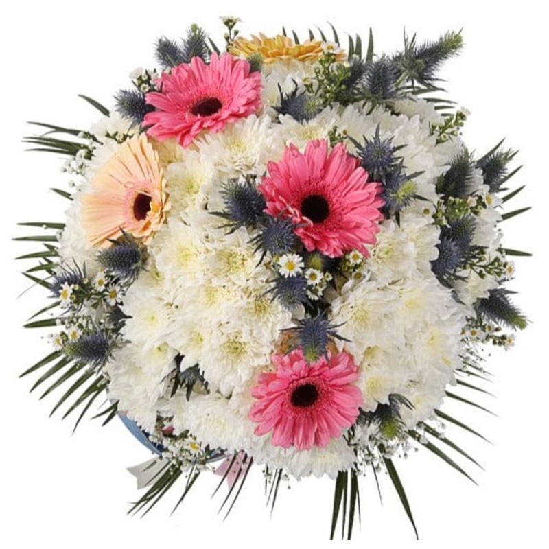 Cute Bouquet of Gerbera and Chrysanthemum with Eryngium