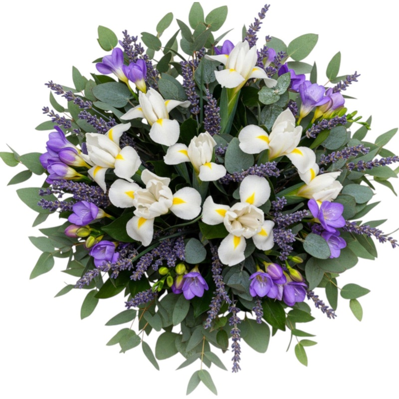 Cute Bouquet of Iris and Freesias with Greenery