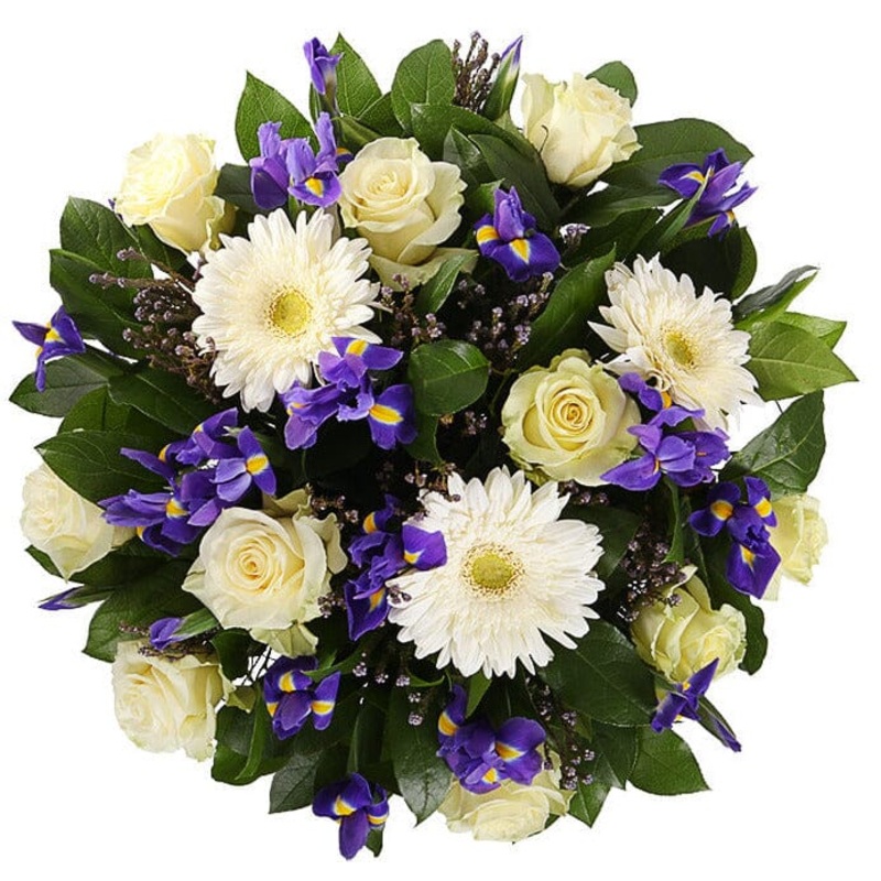 Cute Bouquet of White Gerberas and Iris