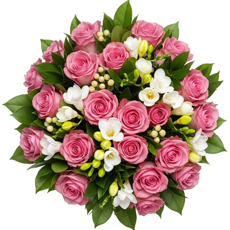 Pink Roses and Freesias Bouquet