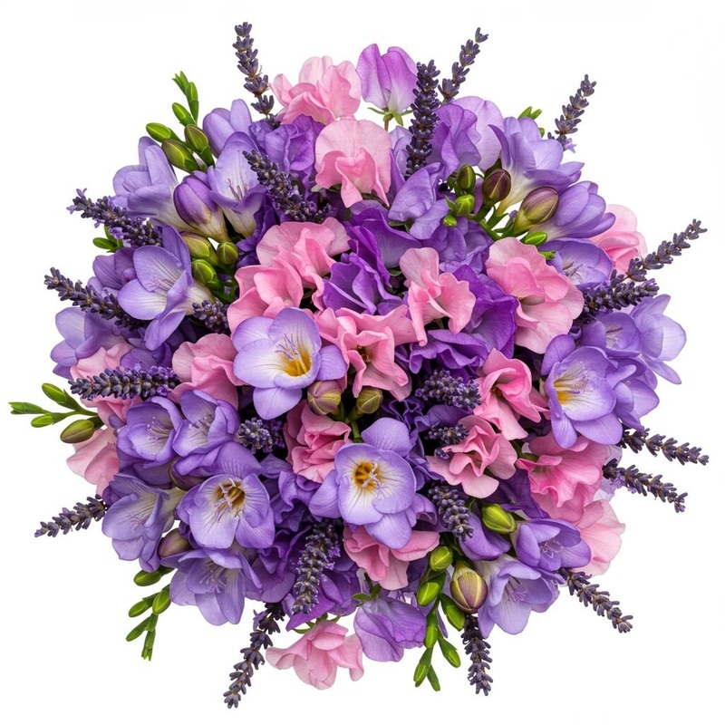 Pretty Bouquet of Freesias and Sweet Pea with Lavender