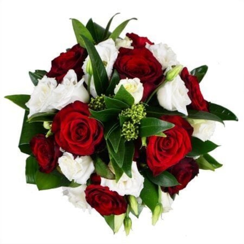 Rafined Bouquet of Red Roses and Lisianthus with Greenery