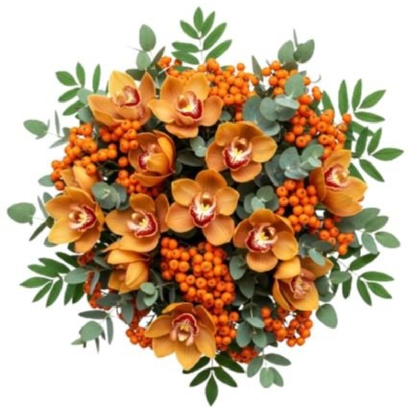 Amazing Cymbidium Orchids Bouquet with Rowan Berries
