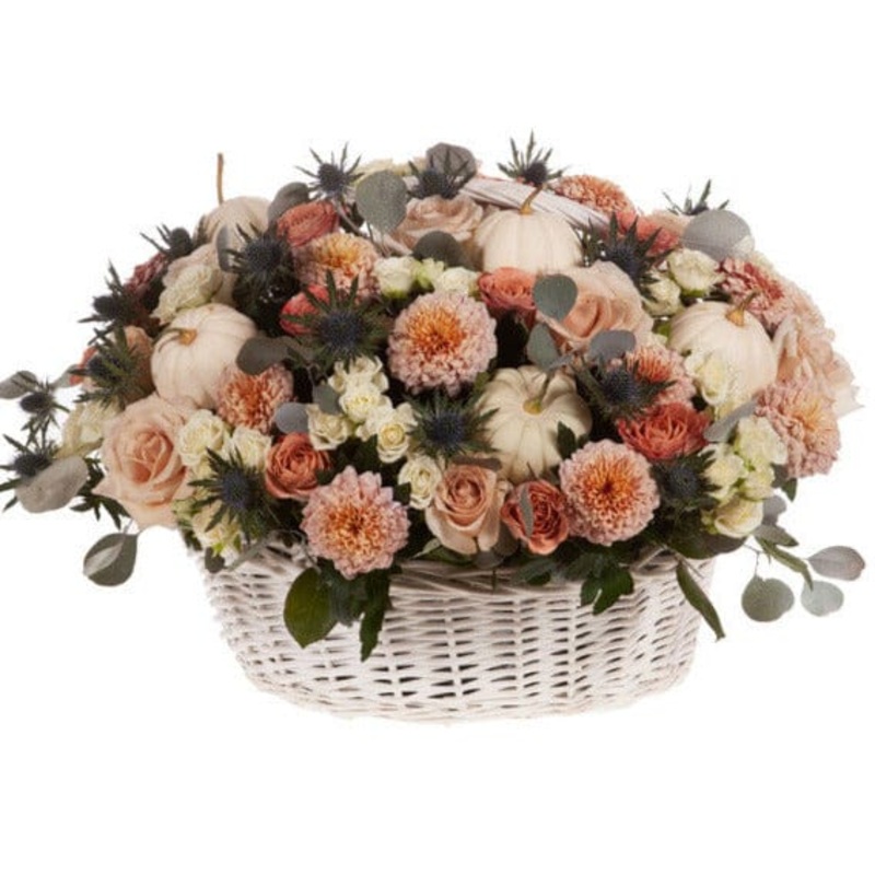 Autumn Flowers with Pumpkin Basket