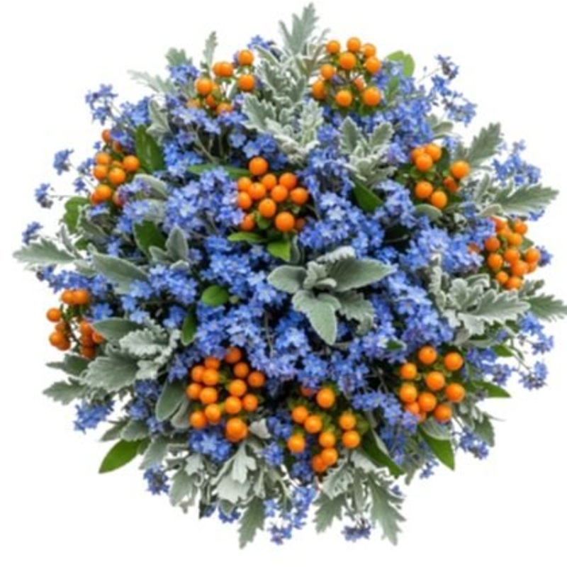 Blue Forget Me Not Bouquet with Orange Berry Bouquet
