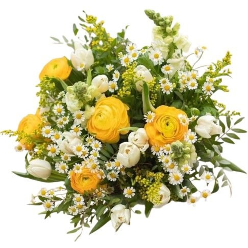 Bouquet of Yellow Ranunculus with White Tulips