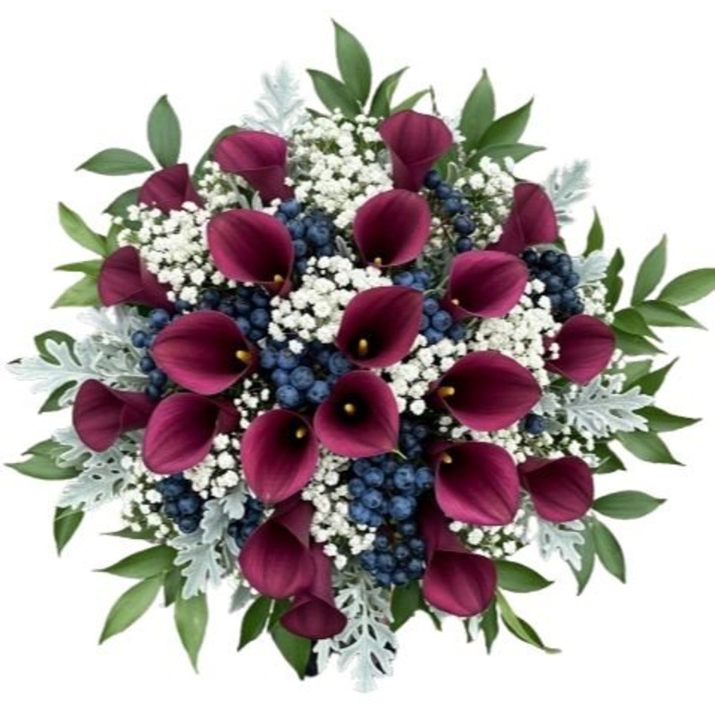Calla Lily with Gypsophila and Blueberries Bouquet