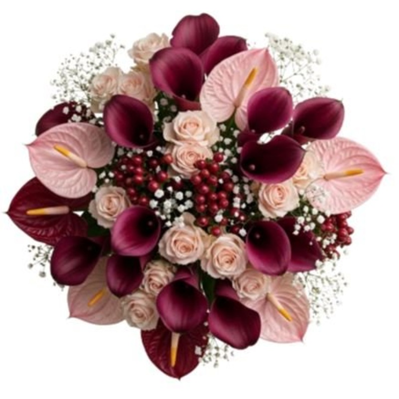 Charming Bouquet of Calla Lily with Anthurium and Spray Roses
