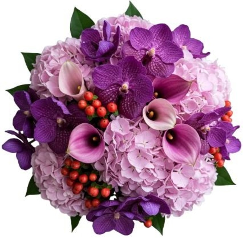 Charming Bouquet of Hydrangea and Calla Lily with Orchids