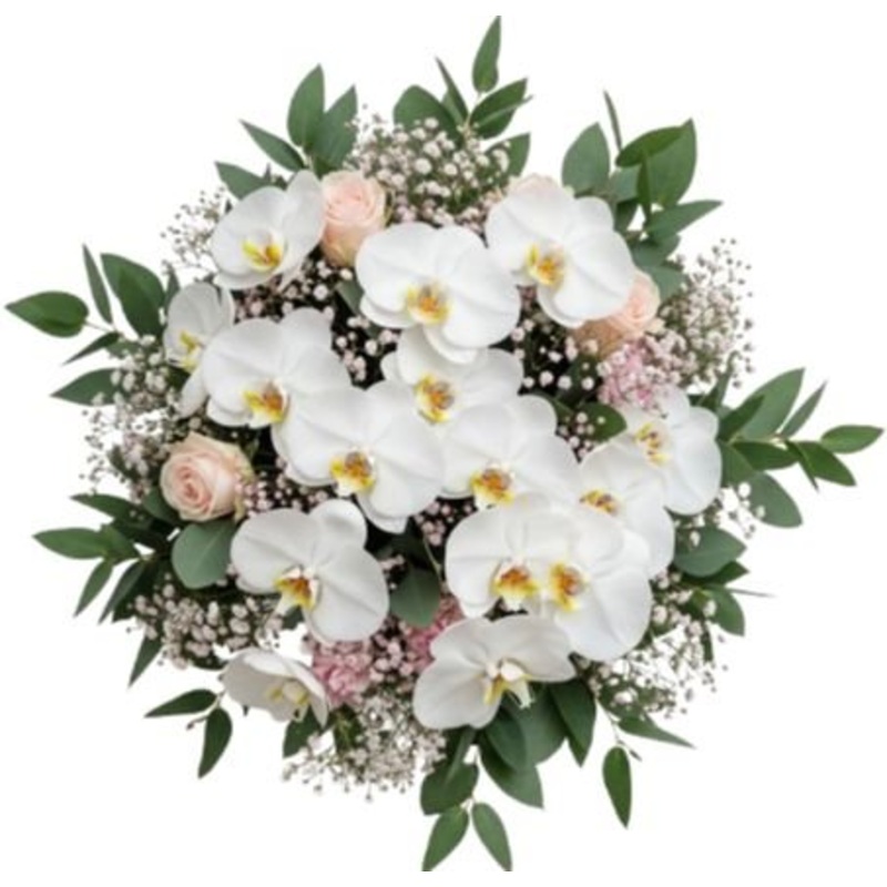 Pretty Phalaenopsis Orchids with Spray Roses Bouquet