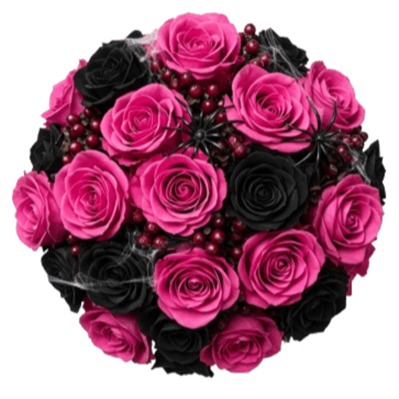 Black and Cerise Roses Spooky Bouquet