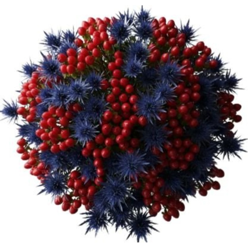 Blue Eryngium and Red Berries Hypericum Bouquet